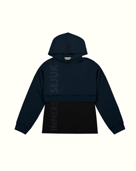 THE ICON 2-IN-1 OVERSIZED CROP HOODIE  IN DARK BLUE