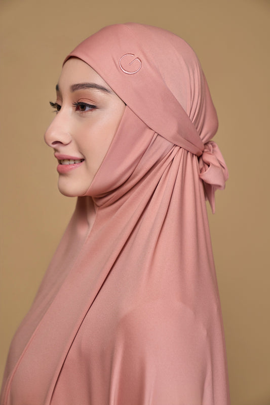 Telekung khimar peachy peach