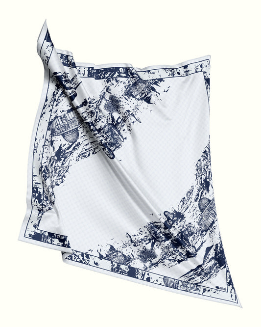 The Old City Cotton Scarf in Dark Blue on Off White