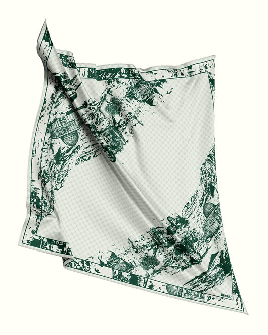 The Old City Cotton Scarf in Dark Green on Off White