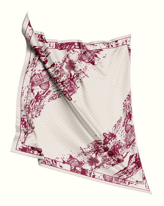 The Old City Cotton Scarf in Dark Maroon on Off White