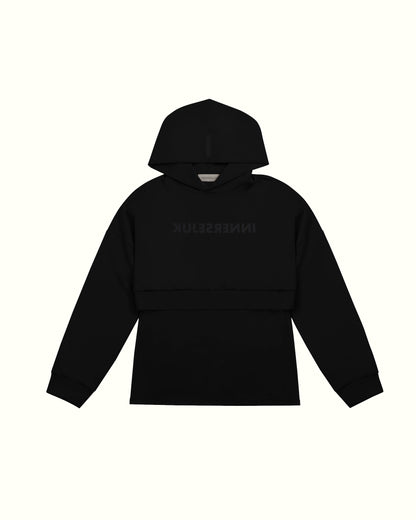 THE REVERSE 2-IN-1 OVERSIZED CROP HOODIE  IN BLACK